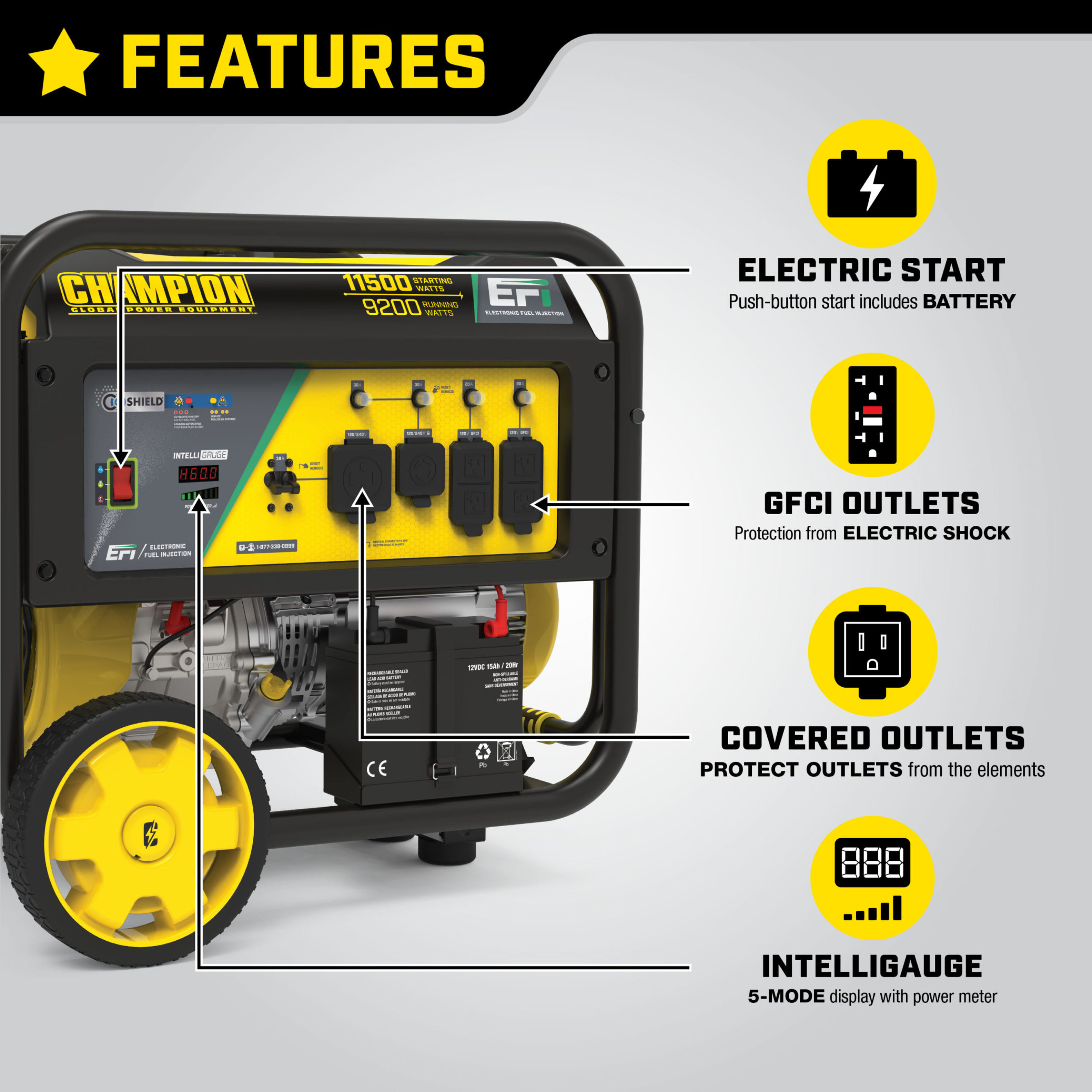 9200-Watt Generator with EFI Engine and CO Shield® - Champion Power ...